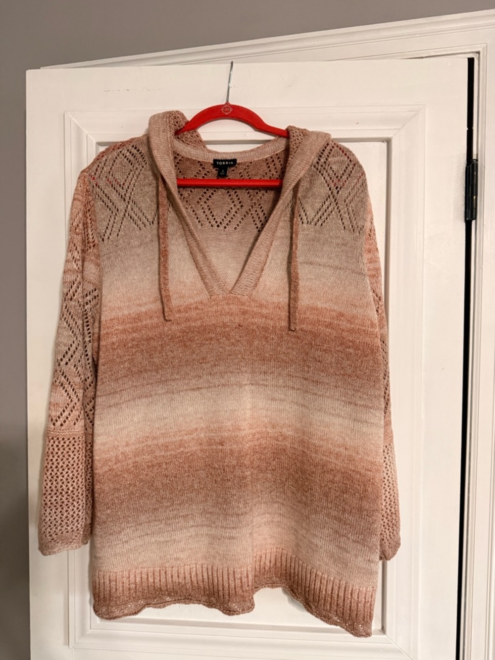 torrid Blush-Tan Ombre V-Neck Hoodie Sweater